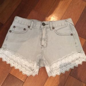 Free People Denim Lace Hem Short